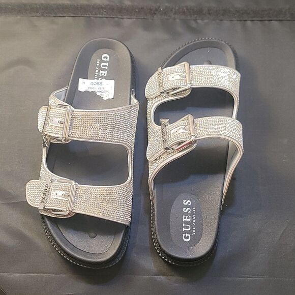 BRAND NEW GUESS GLASS STONES RHINESTONE SLIDE SANDALS - Picture 4 of 16